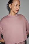 PRIME Kadın Organik Pamuklu Bisiklet Yaka Kısa Kollu Oversize Crop Pembe T-Shirt