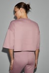 PRIME Kadın Organik Pamuklu Bisiklet Yaka Kısa Kollu Oversize Crop Pembe T-Shirt