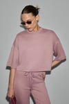 PRIME Kadın Organik Pamuklu Bisiklet Yaka Kısa Kollu Oversize Crop Pembe T-Shirt