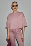 PRIME Kadın Organik Pamuklu Bisiklet Yaka Kısa Kollu Oversize Crop Pembe T-Shirt