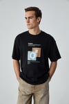 PRISMATIC Erkek %100 Organik Pamuklu Özel Kalın Dokulu Nefes Alabilir Oversize Baskılı Siyah T-Shirt