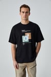 PRISMATIC Erkek %100 Organik Pamuklu Özel Kalın Dokulu Nefes Alabilir Oversize Baskılı Siyah T-Shirt
