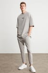 PROJECT Erkek Baskı Detaylı Oversize Fit %100 Organik Pamuk Örme Bisiklet Yaka Örme Gri T-Shirt
