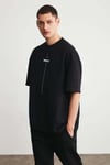 PROJECT Erkek Baskı Detaylı Oversize Fit %100 Organik Pamuk Örme Bisiklet Yaka Örme Siyah T-Shirt
