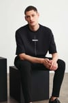 PROJECT Erkek Baskı Detaylı Oversize Fit %100 Organik Pamuk Örme Bisiklet Yaka Örme Siyah T-Shirt