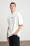 PROJECT Erkek Baskı Detaylı Oversize Fit %100 Organik Pamuk Örme Bisiklet Yaka Örme Beyaz T-Shirt