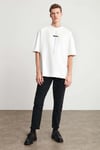 PROJECT Erkek Baskı Detaylı Oversize Fit %100 Organik Pamuk Örme Bisiklet Yaka Örme Beyaz T-Shirt