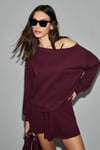 PUNNUET Kadın Organik Pamuklu Kayık Yaka Beli Lastikli Çift Cepli Relaxed Bordo Alt-Üst Takım