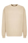 Raırok Erkek İçi Polarlı Comfort Bej Oversize Nakışlı Bej Sweatshirt