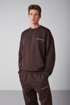 Raırok Erkek İçi Polarlı Comfort Bej Oversize Nakışlı Kahverengi Sweatshirt