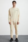 Raırok Erkek İçi Polarlı Comfort Bej Oversize Nakışlı Vanilya Sweatshirt