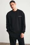 Raırok Erkek İçi Polarlı Comfort Bej Oversize Nakışlı Siyah Sweatshirt