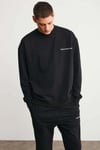 Raırok Erkek İçi Polarlı Comfort Bej Oversize Nakışlı Siyah Sweatshirt