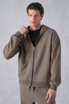 RALF Erkek Kapüşonlu Uzun Kol Baskı Detaylı Fermuarlı Oversize Koyu Kahverengi Sweatshirt