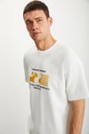 RAMADANP008 Erkek %100 Pamuk Baskılı Ekru T-Shirt