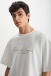 RAMADANP011 Erkek 100% Pamuk Waffle Baskılı Ekru T-Shirt
