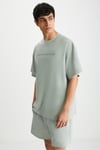 RAMADANP011 Erkek 100% Pamuk Waffle Baskılı Mint Yeşil T-Shirt