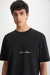 RAMADANP013 Erkek %100Pamuk Bisiklet Yaka Baskılı Siyah T-Shirt
