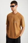 RAMADANP013 Erkek %100Pamuk Bisiklet Yaka Baskılı Kahverengi T-Shirt