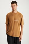 RAMADANP013 Erkek %100Pamuk Bisiklet Yaka Baskılı Kahverengi T-Shirt