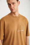 RAMADANP013 Erkek %100Pamuk Bisiklet Yaka Baskılı Kahverengi T-Shirt