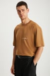 RAMADANP013 Erkek %100Pamuk Bisiklet Yaka Baskılı Kahverengi T-Shirt