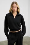 REGNO Kadın Gömlek Yaka Kol Ve Etek Ucu Manşetli Uzun Kollu Oversize Siyah Sweatshirt