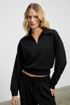 REGNO Kadın Gömlek Yaka Kol Ve Etek Ucu Manşetli Uzun Kollu Oversize Siyah Sweatshirt