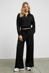 REGNO Kadın Gömlek Yaka Kol Ve Etek Ucu Manşetli Uzun Kollu Oversize Siyah Sweatshirt
