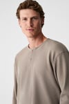 RENEW Erkek Organik Pamuklu Bisiklet Yaka Yarım Patlı Düğmeli Regular Vizon Sweatshirt