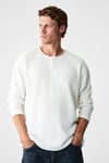 RENEW Erkek Organik Pamuklu Bisiklet Yaka Yarım Patlı Düğmeli Regular Beyaz Sweatshirt