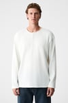 RENEW Erkek Organik Pamuklu Bisiklet Yaka Yarım Patlı Düğmeli Regular Beyaz Sweatshirt