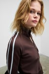 REPETA Kadın Dik Yakalı Nakış Detaylı Fermuarlı Slim Fit Kahverengi Sweatshirt