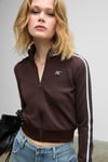 REPETA Kadın Dik Yakalı Nakış Detaylı Fermuarlı Slim Fit Kahverengi Sweatshirt