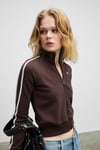 REPETA Kadın Dik Yakalı Nakış Detaylı Fermuarlı Slim Fit Kahverengi Sweatshirt