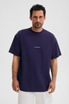 RIVER Erkek Oversize Fit Bol Kesim Nakış İşlemeli Basic Örme Koyu Mor T-Shirt