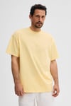 RIVER Erkek Oversize Fit Bol Kesim Nakış İşlemeli Basic Örme Açık Sarı T-Shirt