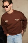 RIVET Erkek Organik Pamuklu İçi Polarlı Baskılı Bisiklet Yaka Regular Kahverengi Sweatshirt