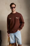 RIVET Erkek Organik Pamuklu İçi Polarlı Baskılı Bisiklet Yaka Regular Kahverengi Sweatshirt
