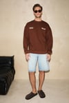 RIVET Erkek Organik Pamuklu İçi Polarlı Baskılı Bisiklet Yaka Regular Kahverengi Sweatshirt