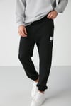 ROWAN Erkek Organik Pamuklu Relaxed Fit İçi Polarlı Süs Etiketli Jogger Siyah Eşofman Altı