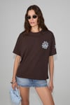 SAHARA Kadın Yumuşak Ve %100 Organik Pamuklu Baskı Detaylı Kahverengi T-Shirt