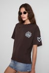 SAHARA Kadın Yumuşak Ve %100 Organik Pamuklu Baskı Detaylı Kahverengi T-Shirt