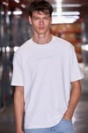 SAIMON Erkek %100 Organik Pamuklu Yuvarlak Yakalı Nakış Detaylı Regular Fit Ekru T-Shirt