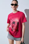 SALENNA Kadın Yumuşak Kumaşlı Baskı Detaylı Regular Fit Fuşya T-Shirt