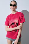 SALENNA Kadın Yumuşak Kumaşlı Baskı Detaylı Regular Fit Fuşya T-Shirt