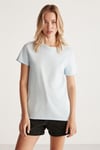 SAMANTHA Kadın Comfort Fit %100 Organik Pamuklu Basic Örme Açık Mavi T-Shirt