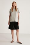 SAMANTHA Kadın Comfort Fit %100 Organik Pamuklu Basic Örme Açık Gri T-Shirt