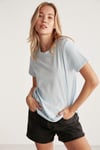 SAMANTHA Kadın Comfort Fit %100 Organik Pamuklu Basic Örme Açık Mavi T-Shirt