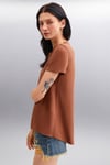 SAMANTHA Kadın Comfort Fit %100 Organik Pamuklu Basic Örme Kahverengi T-Shirt